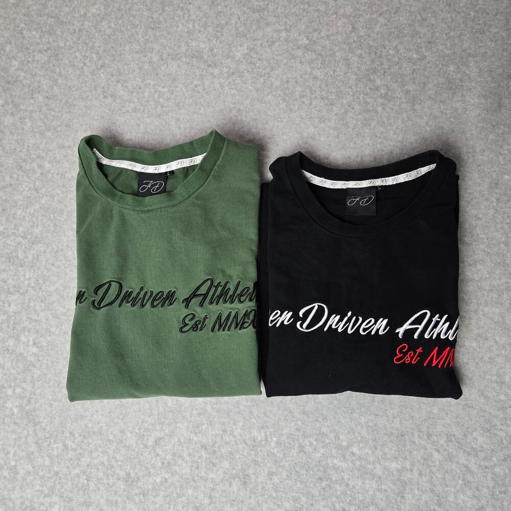 TWO JD Sports “Forever Driven Athletes” Graphic Green/Black T-Shirts – Size L